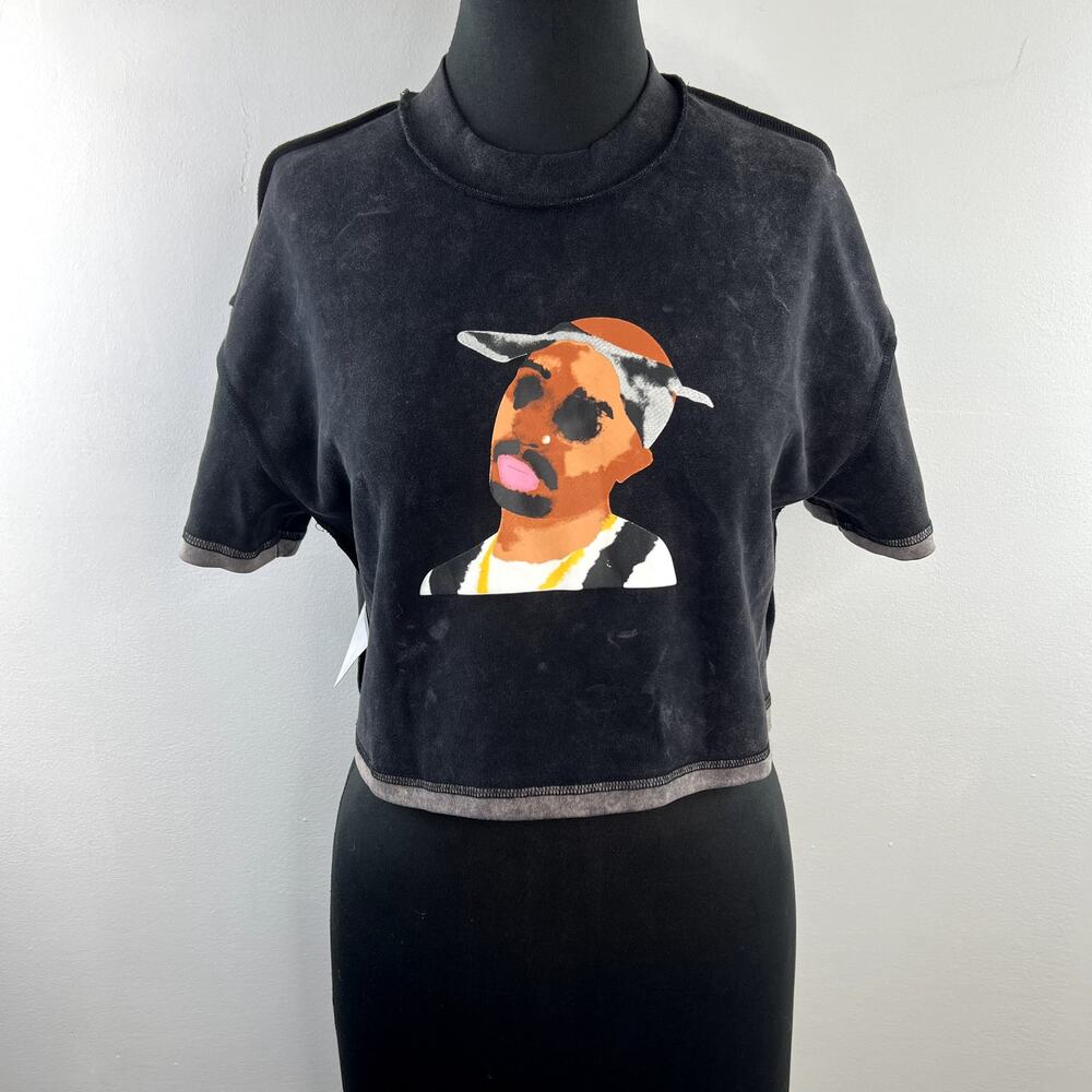 By Dwight O'neal J. Gray Tupac Reverse Red Crop Top Crew Neck Tee Size Large L